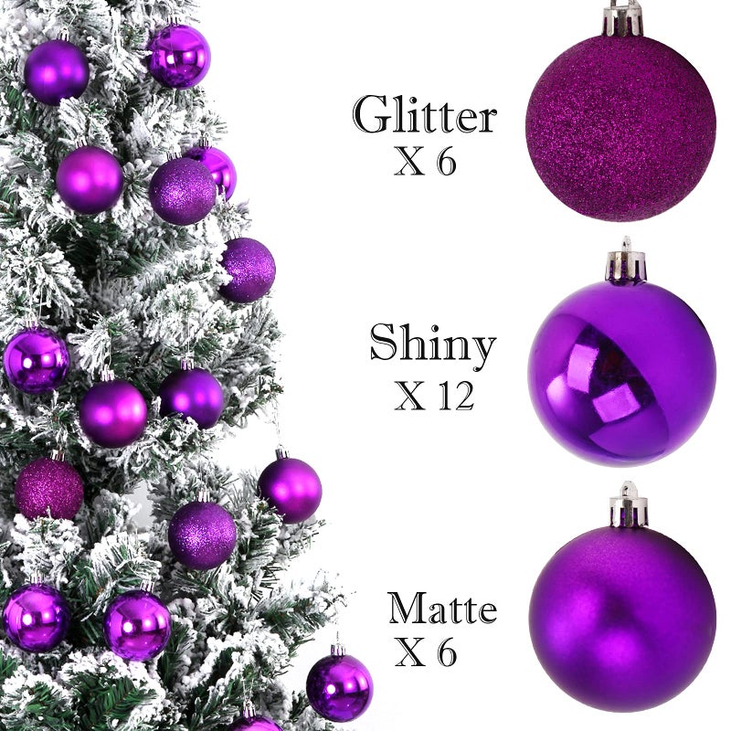 Emopeak 24Pcs Mini Christmas Balls Ornaments for Xmas Christmas Tree - 1.57 Inch Shatterproof Christmas Tree Decorations Hanging Ball for Holiday Wedding Party Decoration Purple - Image 3