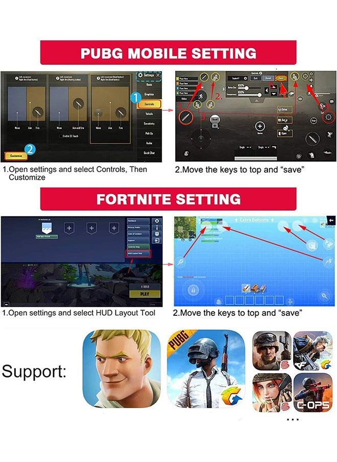 XICEN Mobile Game Controller with L1R1 L2R2 Triggers, PUBG Mobile Controller 6 Fingers Operation, Joystick Remote Grip Shooting Aim Keys（AK-66）