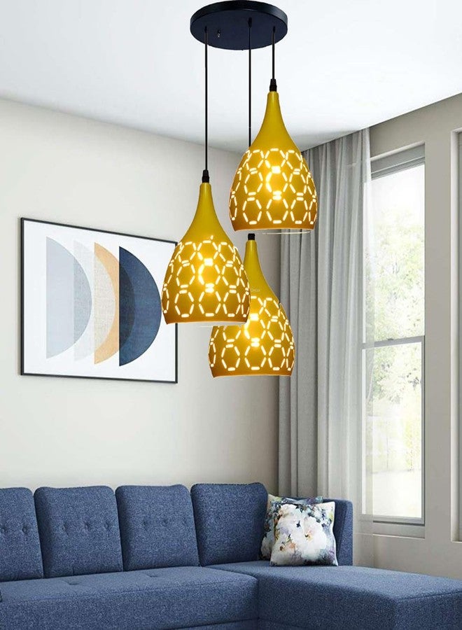 BrightLyt Hanging Light for Living Room, Hanging Lamp for Home Decoration, Chandelier Light for Home Decoration (3 Lights Round Cluster, Aluminum, Lemon) - Image 1