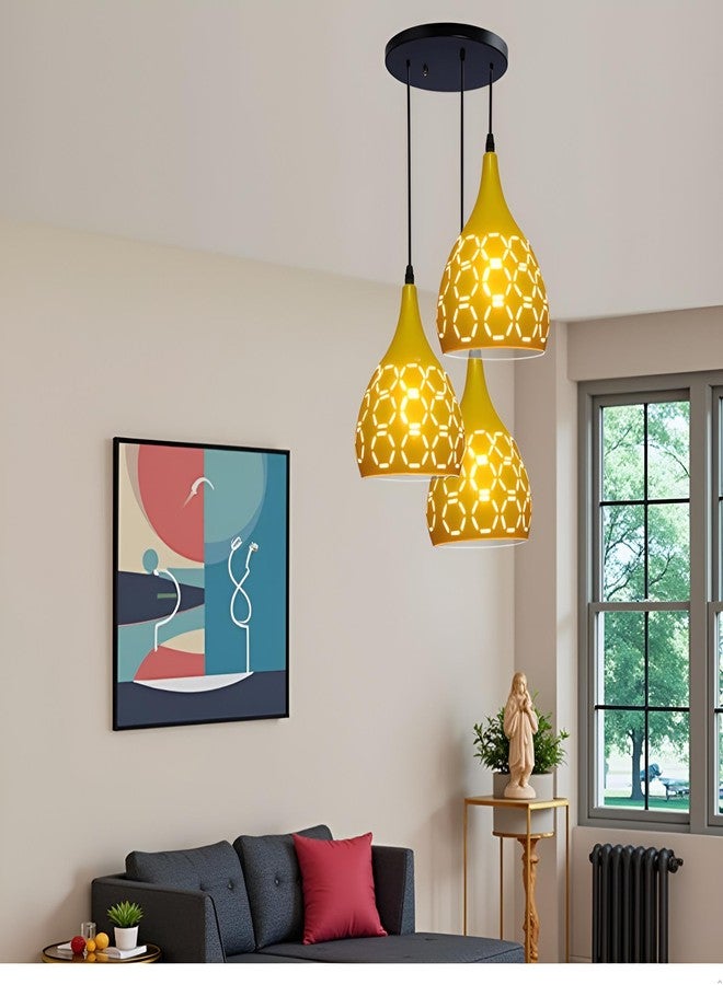 BrightLyt Hanging Light for Living Room, Hanging Lamp for Home Decoration, Chandelier Light for Home Decoration (3 Lights Round Cluster, Aluminum, Lemon) - Image 3