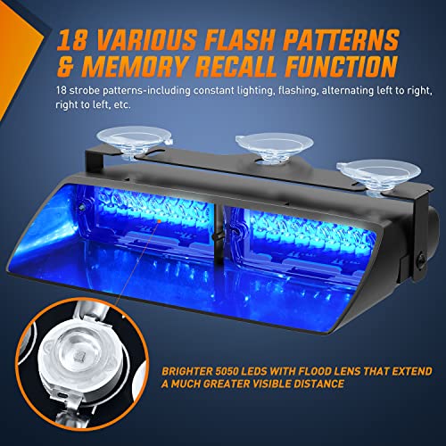 Nilight Blue Emergency Strobe Lights Windshield Hazard Warning Safety Flash with Suction Cups Super Bright LED Strobe Light for Police Enforcement Firefighters Vehicle Truck - Image 5