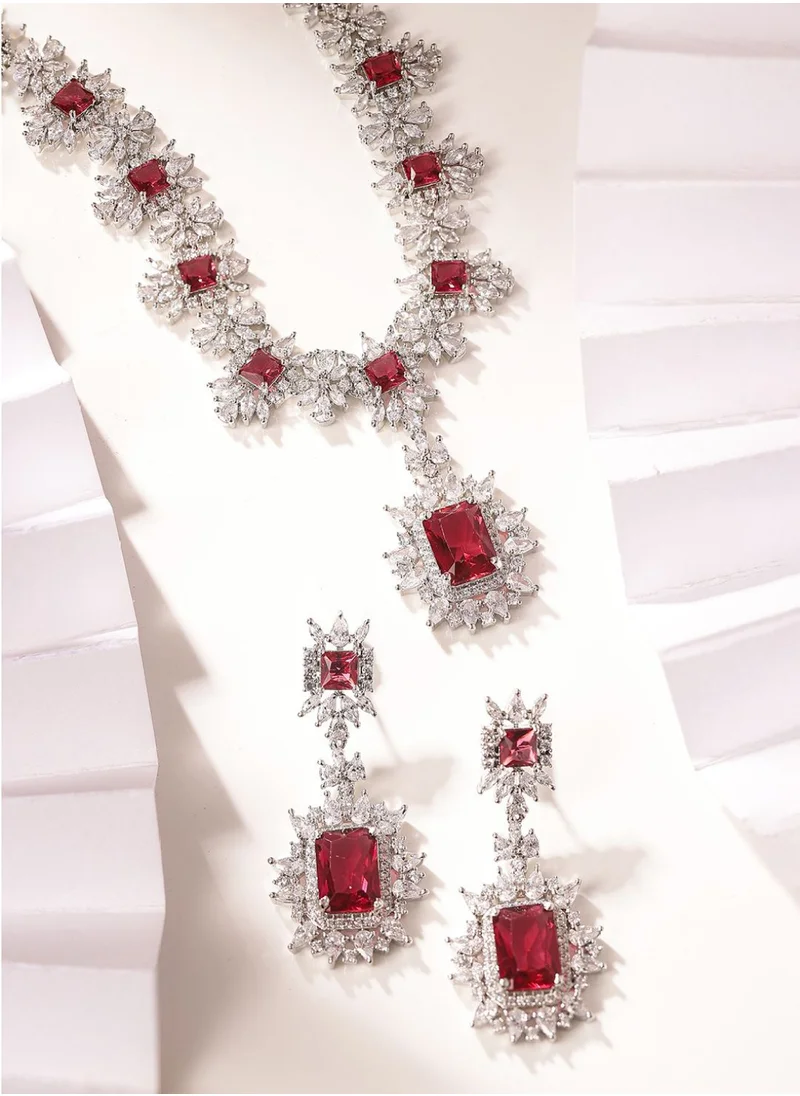 برياسي Ruby American Diamond -Studded Jewellery Set