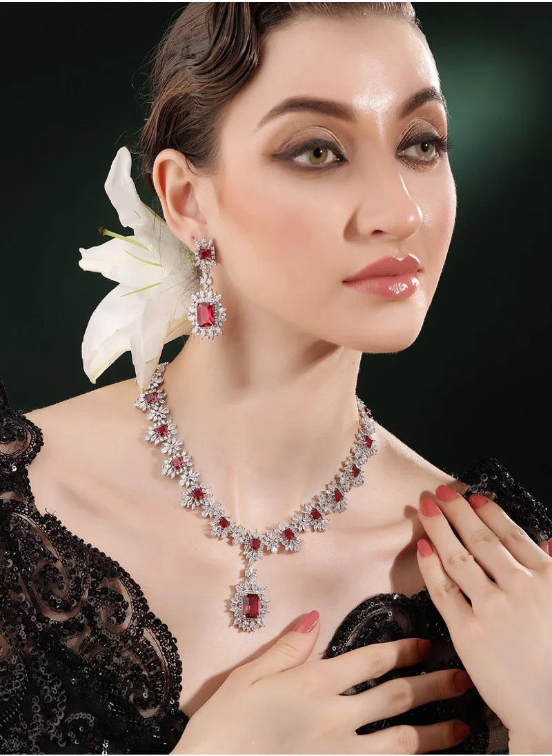 برياسي Ruby American Diamond -Studded Jewellery Set