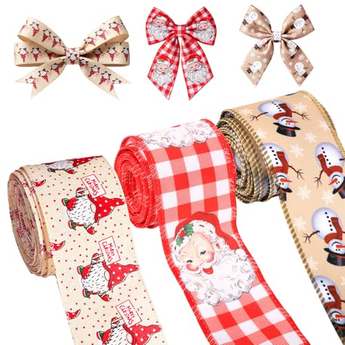 MAYCREATE® 3 Roll Christmas Ribbon 2.48 Inch Wide, 5 Yards Holiday Ribbons Snowflake/Santa Christmas Ribbon for Gift Wrapping Wreath Bows Wreaths, Tree, DIY Crafts - Image 1