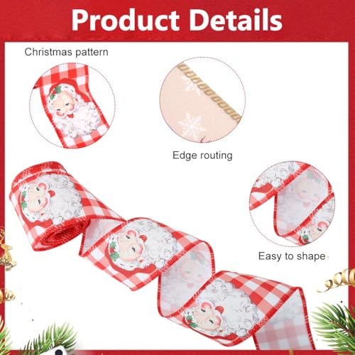 MAYCREATE® 3 Roll Christmas Ribbon 2.48 Inch Wide, 5 Yards Holiday Ribbons Snowflake/Santa Christmas Ribbon for Gift Wrapping Wreath Bows Wreaths, Tree, DIY Crafts - Image 3