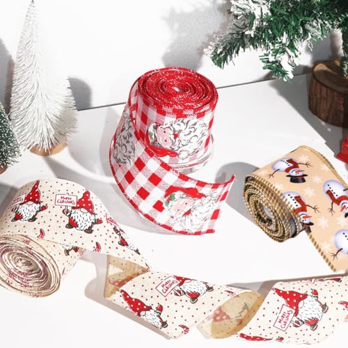 MAYCREATE® 3 Roll Christmas Ribbon 2.48 Inch Wide, 5 Yards Holiday Ribbons Snowflake/Santa Christmas Ribbon for Gift Wrapping Wreath Bows Wreaths, Tree, DIY Crafts - Image 4