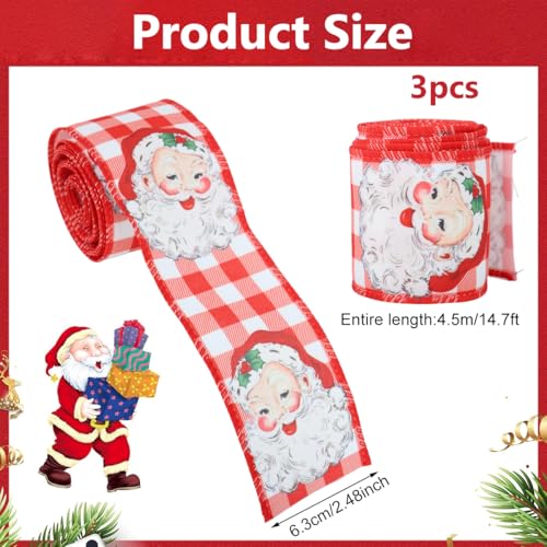 MAYCREATE® 3 Roll Christmas Ribbon 2.48 Inch Wide, 5 Yards Holiday Ribbons Snowflake/Santa Christmas Ribbon for Gift Wrapping Wreath Bows Wreaths, Tree, DIY Crafts - Image 2