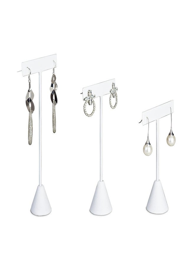 Ikee Design 6Pcs Set Earring T Stand Display Set with 3 Different Heights, T Shape Jewelry Earring Showroom and Tradeshow Showcase Displays, White Leatherette, 4 1/2 H in; 5 3/4 H in; 6 3/4 H in - Image 3