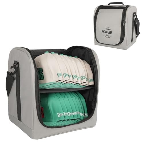 SCAVATA Large Hat Bag for Baseball Caps, Hat Organizer Bag for Traveling & Moving, Storing Snapback Cap, Portable Hat Carrier Holder Case for 12-16 Caps (Grey) - Image 1