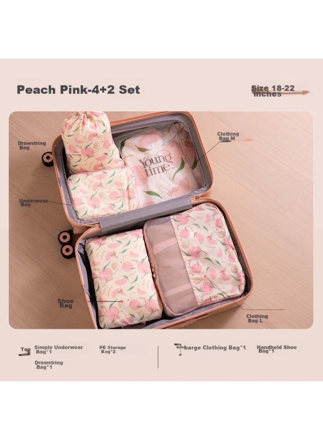 Sometimes Time Travel Storage Bag Luggage Organizer Bag For Business Trips, Travel, Clothes, Underwear Sorting Pack Peach Pink 6-piece Set - Image 2