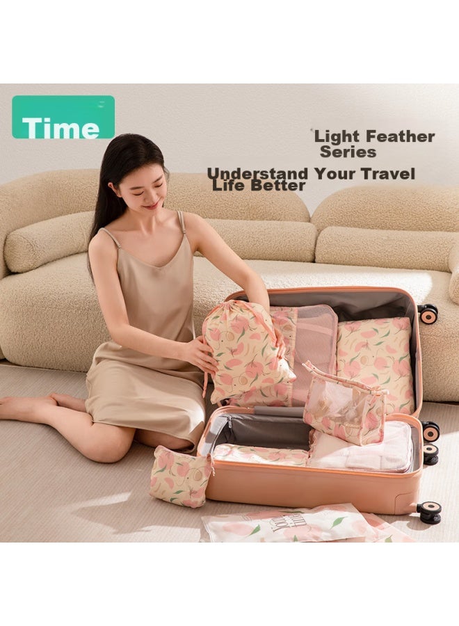 Sometimes Time Travel Storage Bag Luggage Organizer Bag For Business Trips, Travel, Clothes, Underwear Sorting Pack Peach Pink 6-piece Set - Image 1