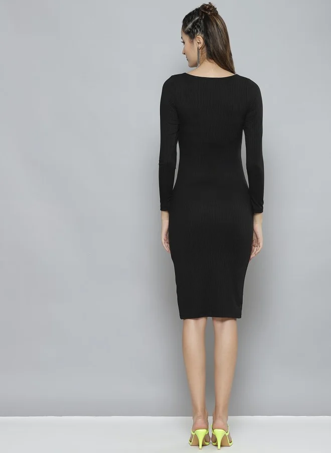 SASSAFRAS Black Bodycon Dress for Women