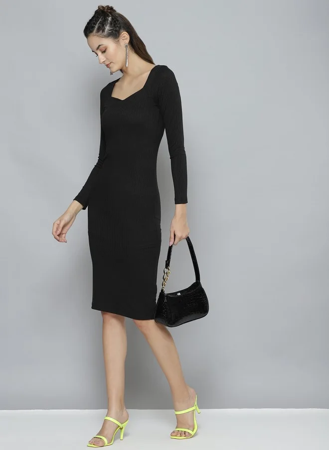SASSAFRAS Black Bodycon Dress for Women