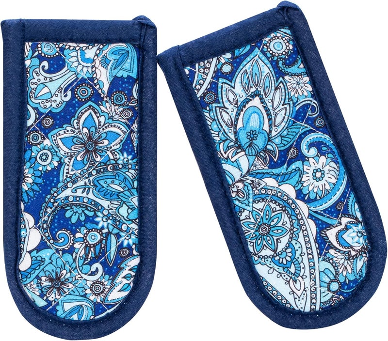 Leadiy Cast Iron Skillet Handle Covers,Pot Handle Covers Heat Resistant,Pot Holders for Kitchen Heat Resistant,Machine Washable Handle Mitts 2 PCS (Blue Paisley) - Image 1