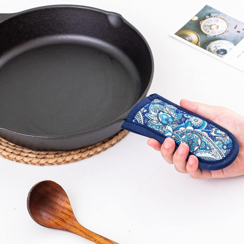 Leadiy Cast Iron Skillet Handle Covers,Pot Handle Covers Heat Resistant,Pot Holders for Kitchen Heat Resistant,Machine Washable Handle Mitts 2 PCS (Blue Paisley) - Image 2