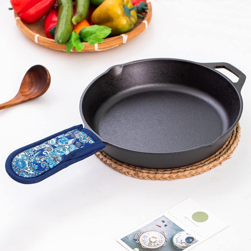 Leadiy Cast Iron Skillet Handle Covers,Pot Handle Covers Heat Resistant,Pot Holders for Kitchen Heat Resistant,Machine Washable Handle Mitts 2 PCS (Blue Paisley) - Image 5