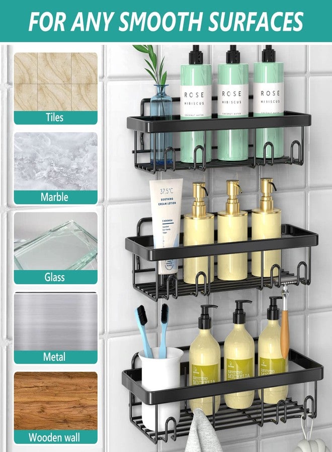 Cusbus Shower Caddy, 3 Pack Organizer, Adhesive No Drilling Traceless Shelves, Rustproof SUS304 Stainless Steel Bathroom Shelf for Inside & Kitchen Storage (Black) - Image 5