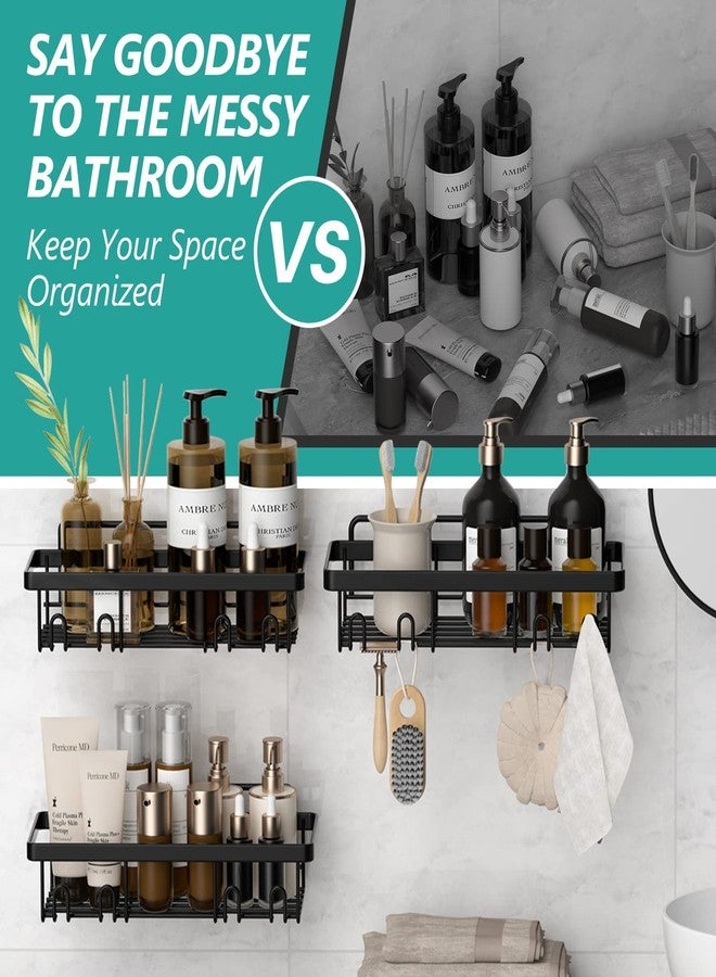 Cusbus Shower Caddy, 3 Pack Organizer, Adhesive No Drilling Traceless Shelves, Rustproof SUS304 Stainless Steel Bathroom Shelf for Inside & Kitchen Storage (Black) - Image 2