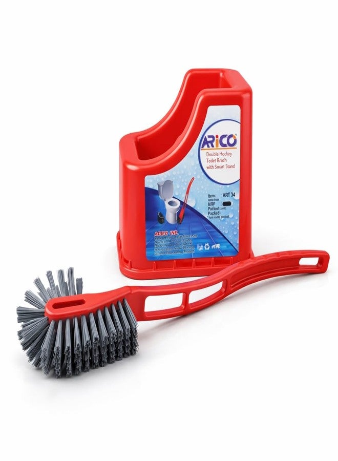 ARICO Double Hockey Shape Toilet Cleaner Brush with Holder Stand, Toilet Cleaning Brush for Western and Indian Toilet, Bathroom Brush for Toilet Cleaning - Color Sent Based on Stock Availability - Image 1