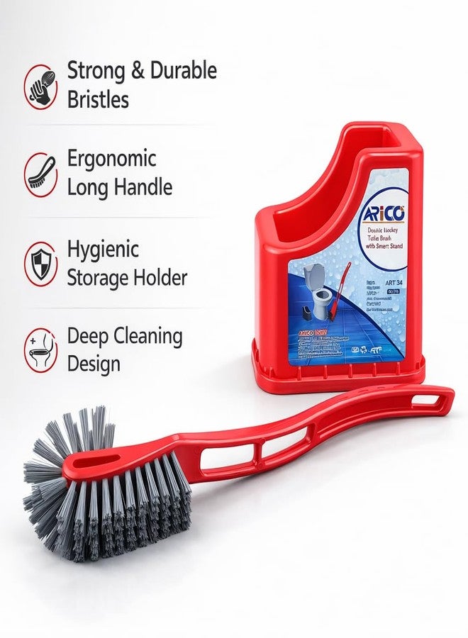 ARICO Double Hockey Shape Toilet Cleaner Brush with Holder Stand, Toilet Cleaning Brush for Western and Indian Toilet, Bathroom Brush for Toilet Cleaning - Color Sent Based on Stock Availability - Image 2