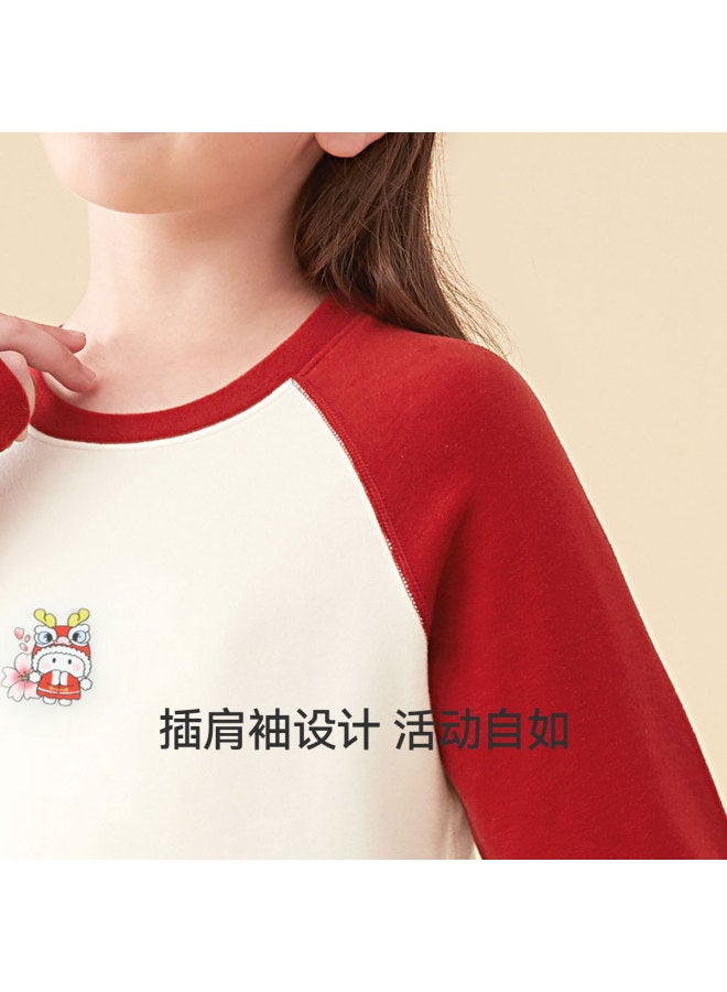 Long time companion boys & Girls Thermal Underwear Set, Student Chinese New Year Outfit, Lucky Red Base Layer - Image 5