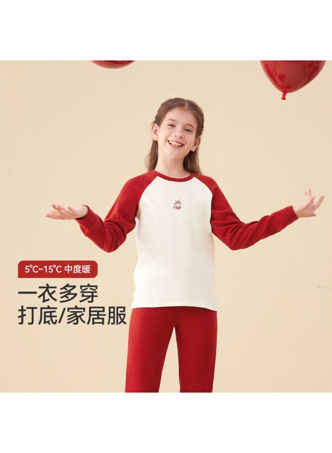 Long time companion boys & Girls Thermal Underwear Set, Student Chinese New Year Outfit, Lucky Red Base Layer - Image 4