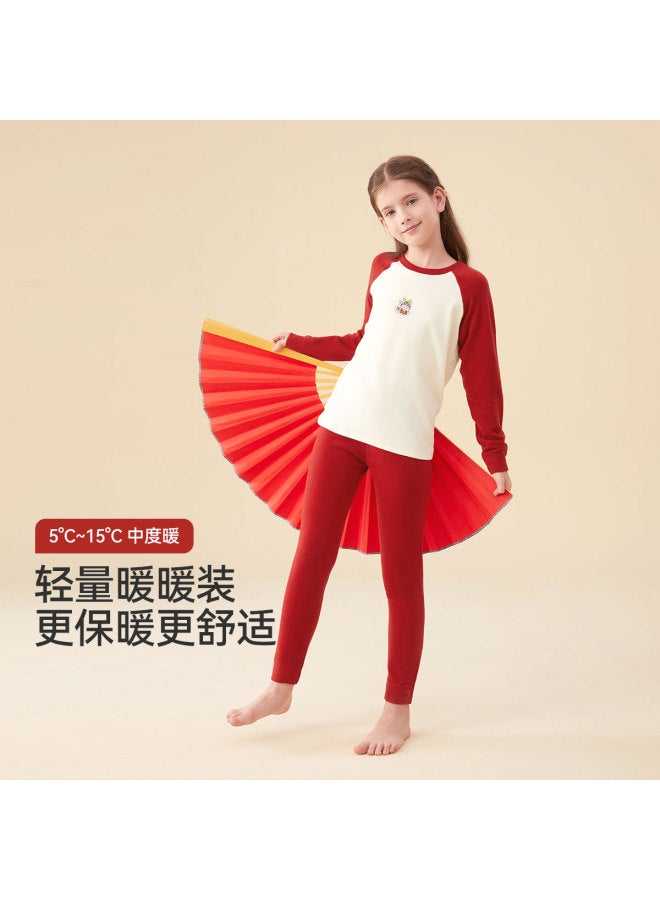 Long time companion boys & Girls Thermal Underwear Set, Student Chinese New Year Outfit, Lucky Red Base Layer - Image 3