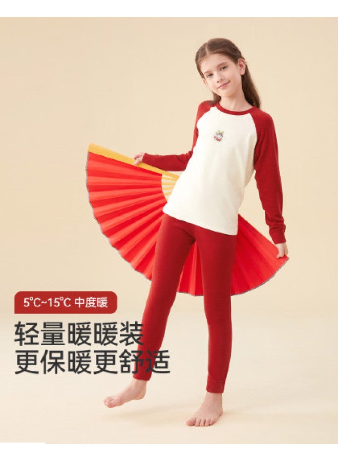 Long time companion boys & Girls Thermal Underwear Set, Student Chinese New Year Outfit, Lucky Red Base Layer - Image 1