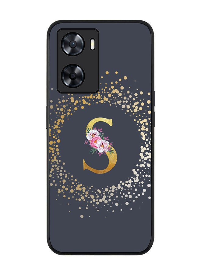 Stylizedd Rugged Black edge case for Oppo A57 4G/Oppo A77 4G/Oppo A77s Slim fit Soft Case TPU Gel Thin Cover - Custom Monogram Initial Letter Floral Pattern - S (Grey) - Image 1