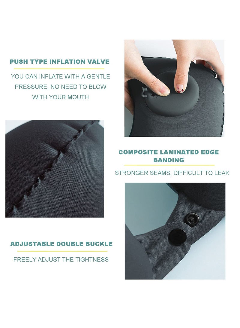 MIXDE Inflatable U-shaped Pillow, Air Pillow Core Ofice Pillow, Portable Neck Protector, Press Flat Buckle, Press Inflatable Travel Pillow, Eye Mask, Earplugs, Storage Bag - Image 2
