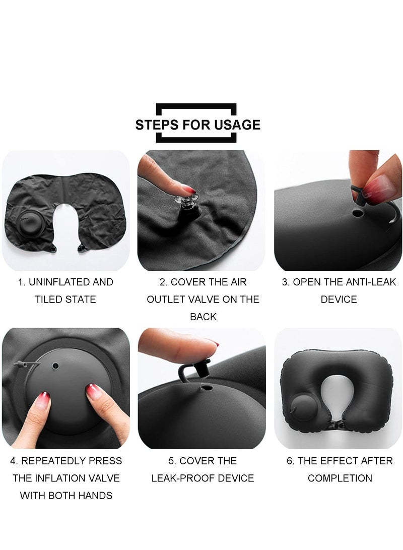 MIXDE Inflatable U-shaped Pillow, Air Pillow Core Ofice Pillow, Portable Neck Protector, Press Flat Buckle, Press Inflatable Travel Pillow, Eye Mask, Earplugs, Storage Bag - Image 3