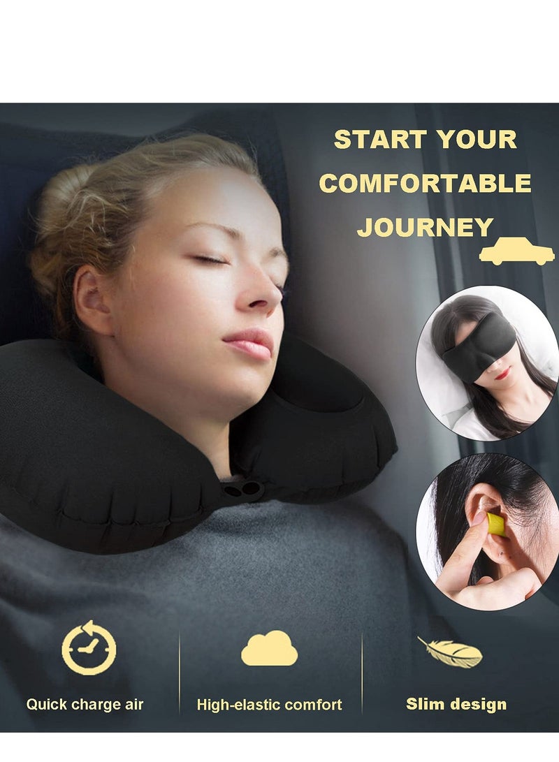 MIXDE Inflatable U-shaped Pillow, Air Pillow Core Ofice Pillow, Portable Neck Protector, Press Flat Buckle, Press Inflatable Travel Pillow, Eye Mask, Earplugs, Storage Bag - Image 4