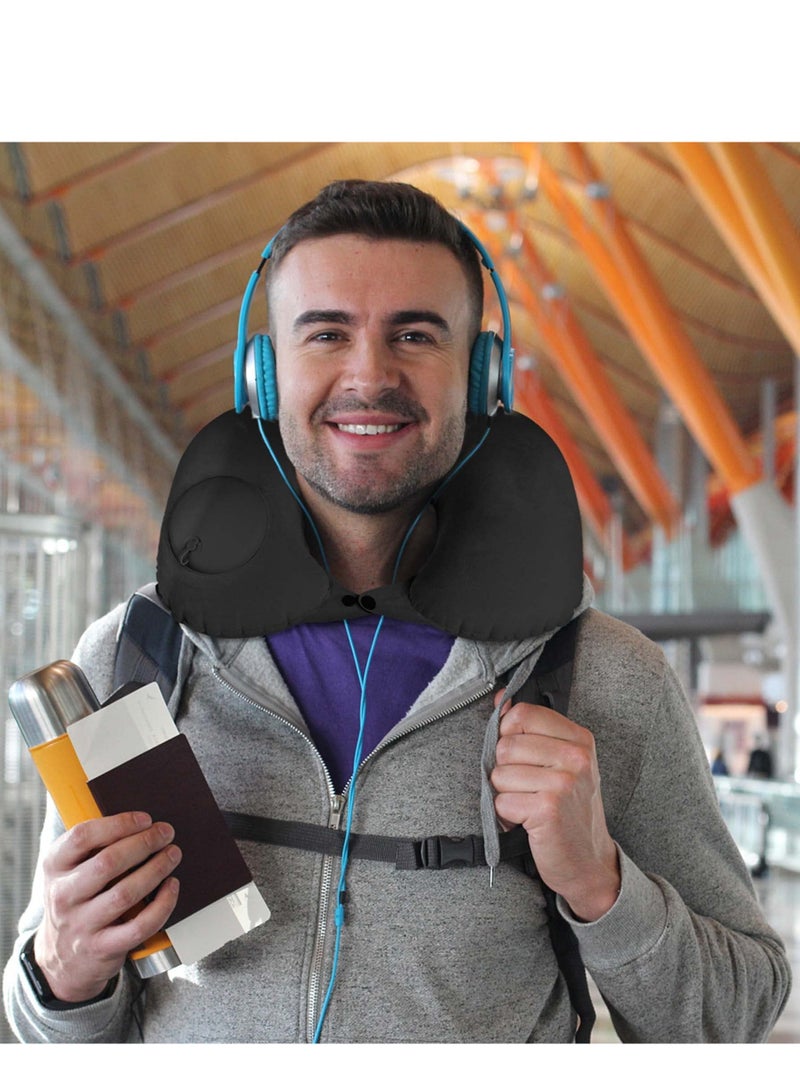 MIXDE Inflatable U-shaped Pillow, Air Pillow Core Ofice Pillow, Portable Neck Protector, Press Flat Buckle, Press Inflatable Travel Pillow, Eye Mask, Earplugs, Storage Bag - Image 5