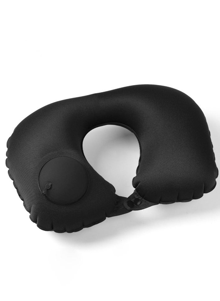 MIXDE Inflatable U-shaped Pillow, Air Pillow Core Ofice Pillow, Portable Neck Protector, Press Flat Buckle, Press Inflatable Travel Pillow, Eye Mask, Earplugs, Storage Bag - Image 1