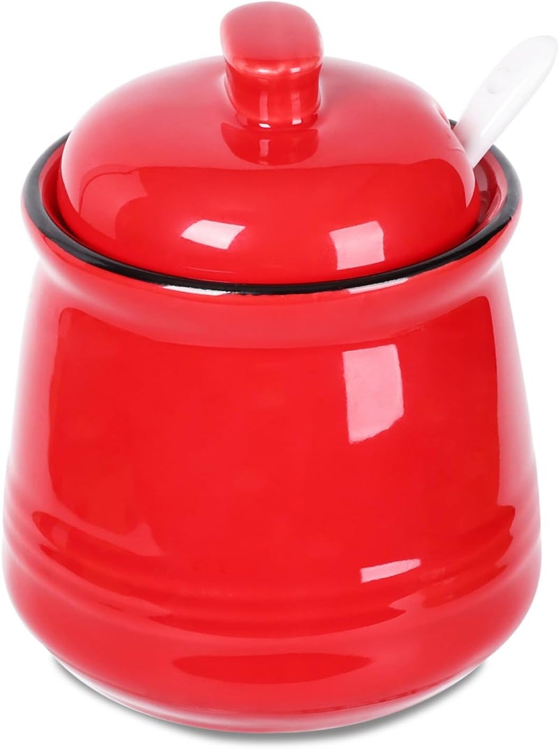 HAOTOP HAOTOP Porcelain Salt Bowl with Lid and SpoonCeramic Sugar Bowl 12oz Red  - Image 1