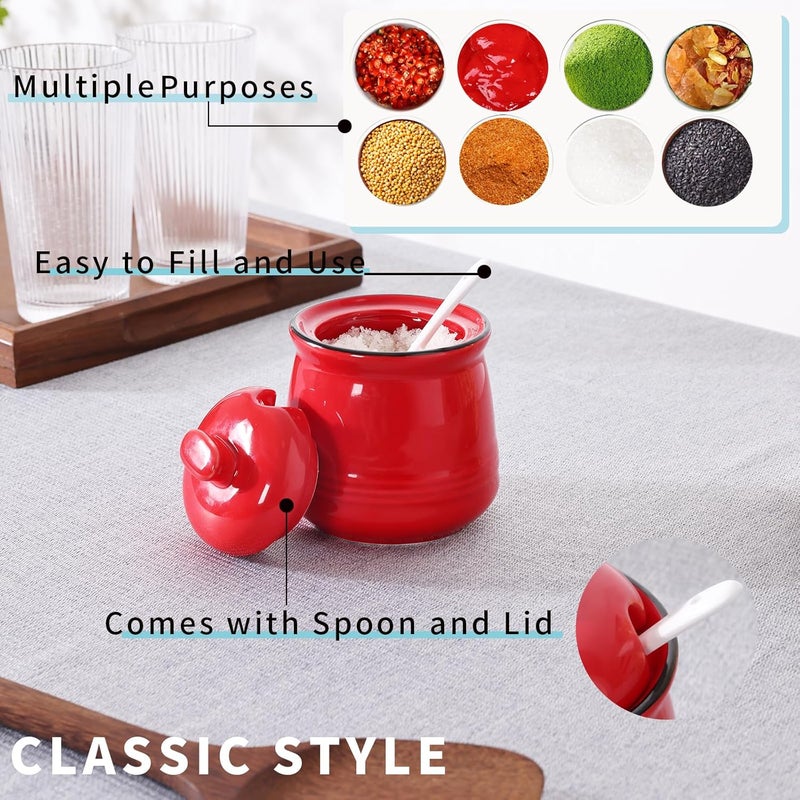 HAOTOP HAOTOP Porcelain Salt Bowl with Lid and SpoonCeramic Sugar Bowl 12oz Red  - Image 3