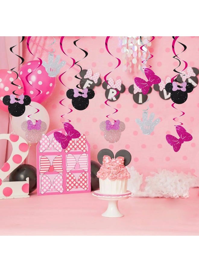 BEISHIDA 16 Pcs Mouse Hanging Swirl Decorations, Pre-Strung Mouse Birthday Party Decorations Pink and Black Mouse Theme Party Supplies for Kids - Image 5