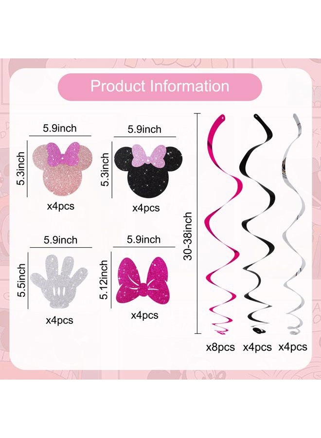 BEISHIDA 16 Pcs Mouse Hanging Swirl Decorations, Pre-Strung Mouse Birthday Party Decorations Pink and Black Mouse Theme Party Supplies for Kids - Image 2