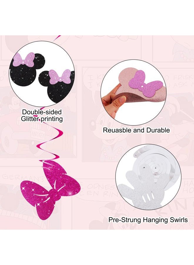 BEISHIDA 16 Pcs Mouse Hanging Swirl Decorations, Pre-Strung Mouse Birthday Party Decorations Pink and Black Mouse Theme Party Supplies for Kids - Image 3