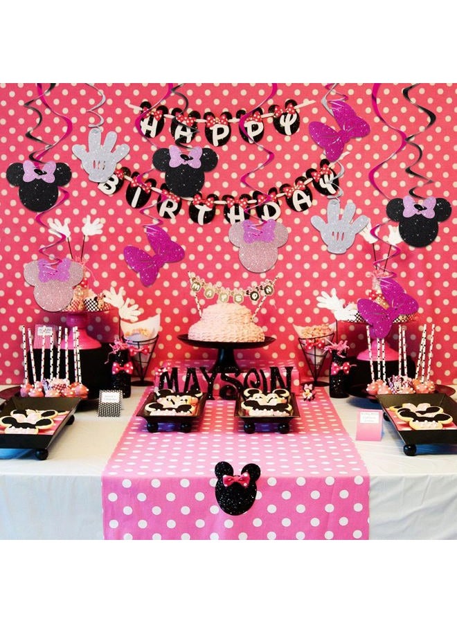 BEISHIDA 16 Pcs Mouse Hanging Swirl Decorations, Pre-Strung Mouse Birthday Party Decorations Pink and Black Mouse Theme Party Supplies for Kids - Image 4