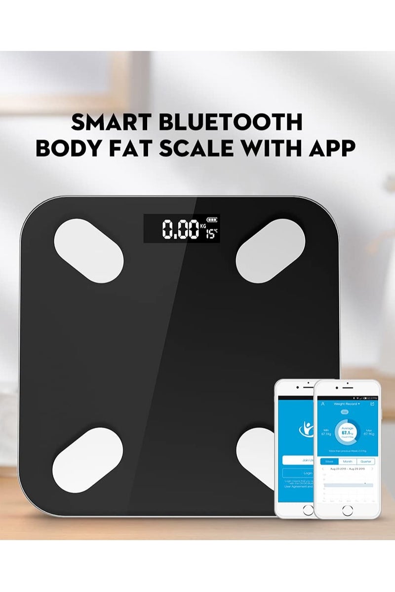 KUYING Black Digital Body Fat Scale | Ultra-Slim Tempered Glass Design with Large Color LCD Backlit Display – Step-On Instant Measurement, Stylish & Compact - Image 2