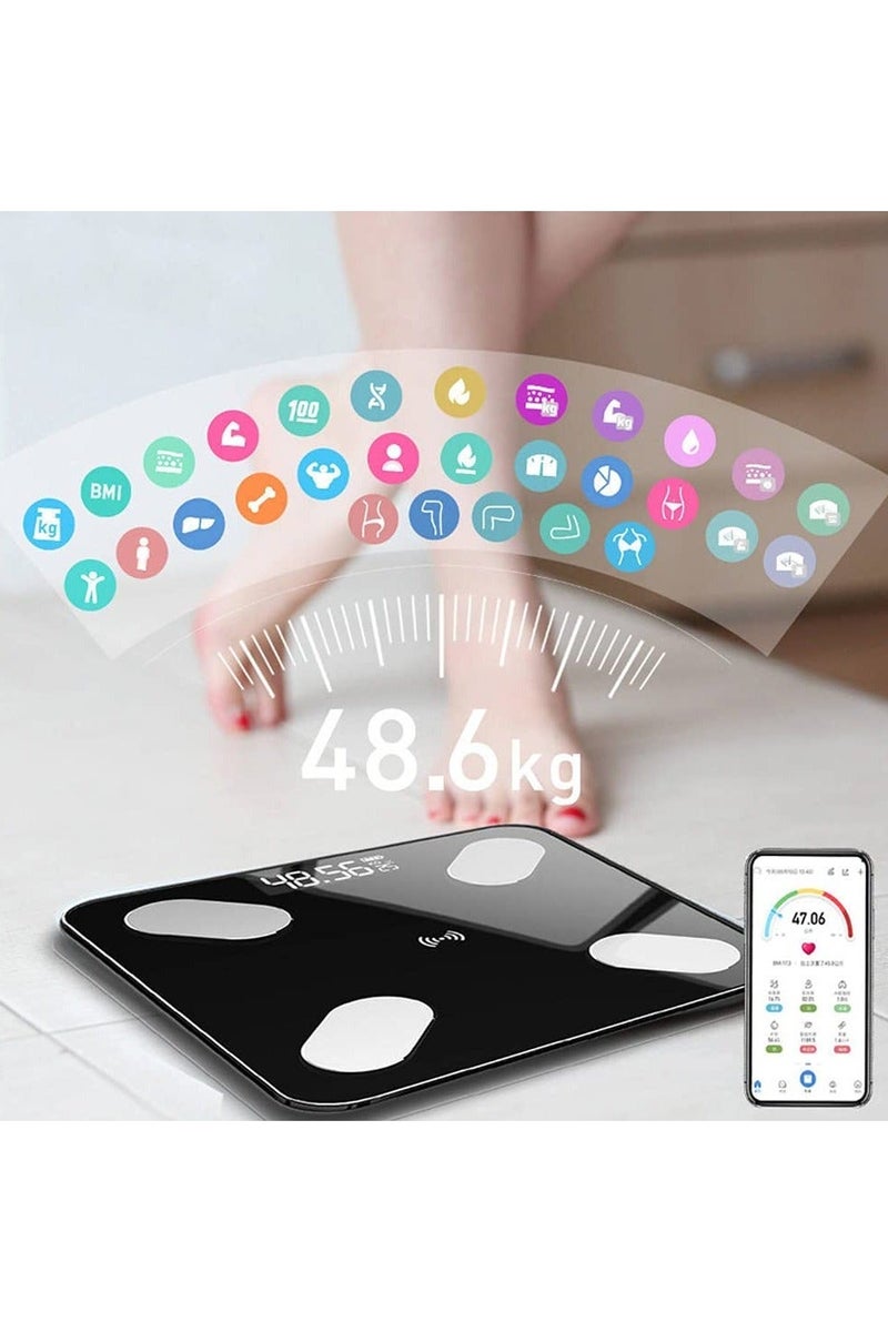 Black Digital Body Fat Scale | Ultra-Slim Tempered Glass Design with Large Color LCD Backlit Display – Step-On Instant Measurement, Stylish & Compact - Image 5