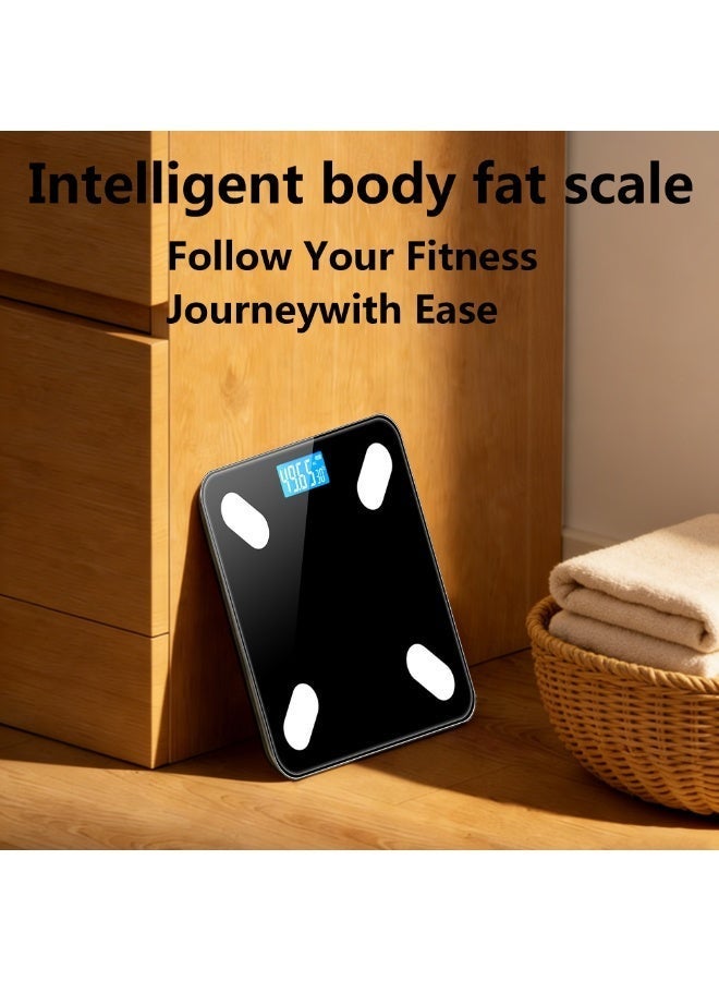 Black Digital Body Fat Scale | Ultra-Slim Tempered Glass Design with Large Color LCD Backlit Display – Step-On Instant Measurement, Stylish & Compact - Image 3