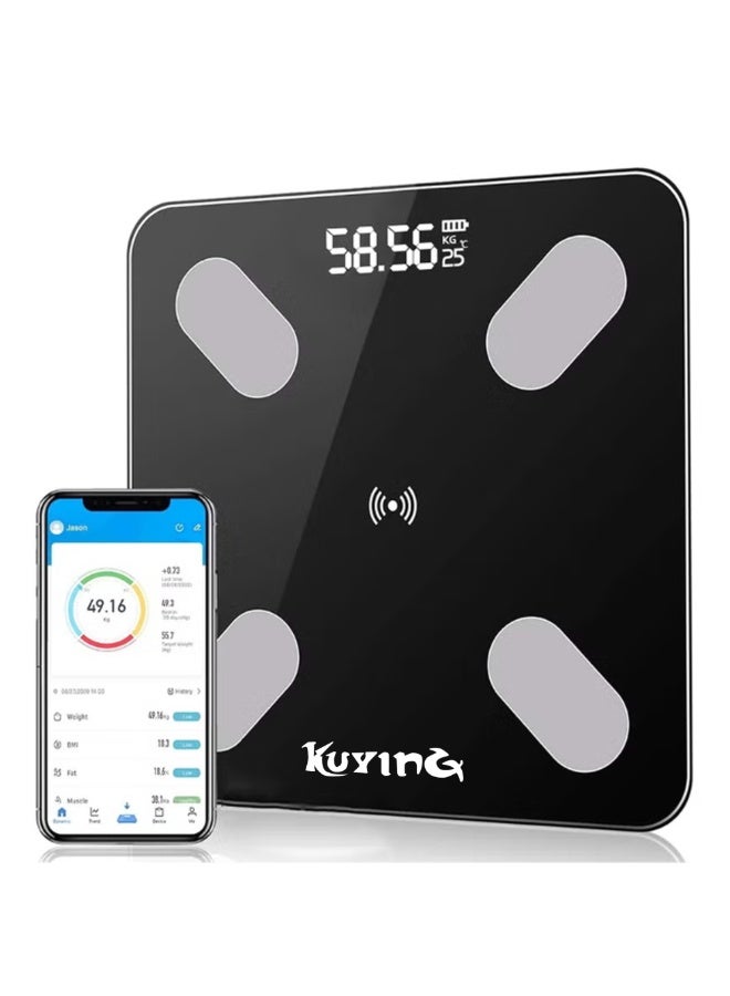 Black Digital Body Fat Scale | Ultra-Slim Tempered Glass Design with Large Color LCD Backlit Display – Step-On Instant Measurement, Stylish & Compact - Image 1