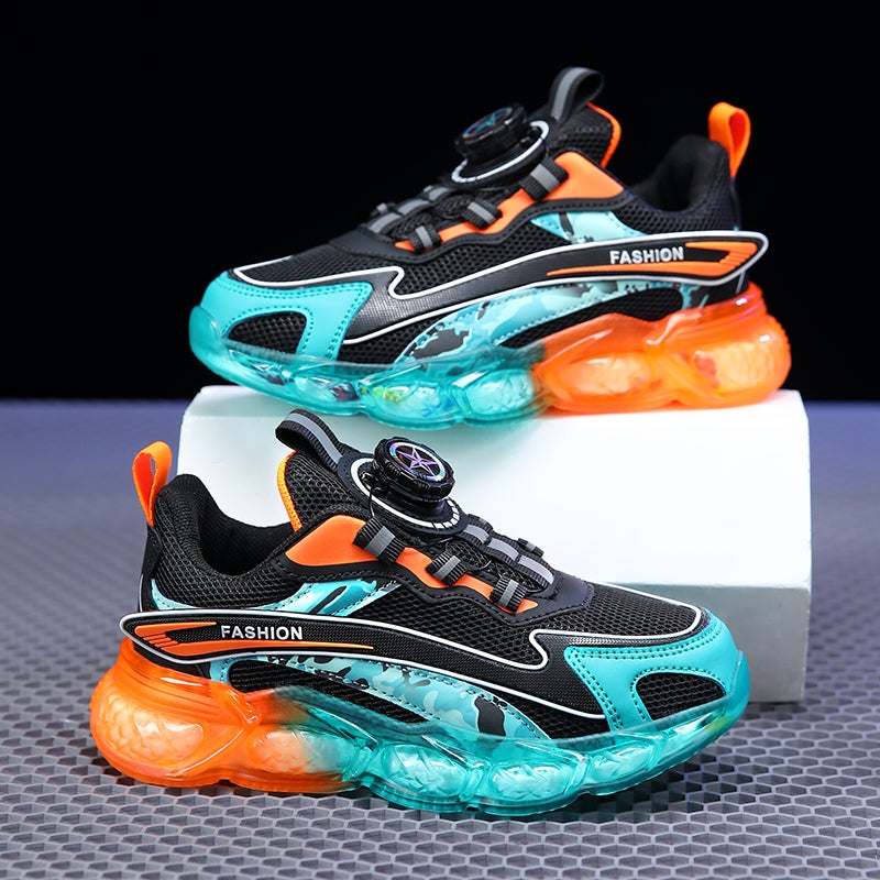 Boys' Shoes 2024 Spring New Breathable Mesh Children'S Rotating Button Middle And Big Children'S Sneaker - Image 3