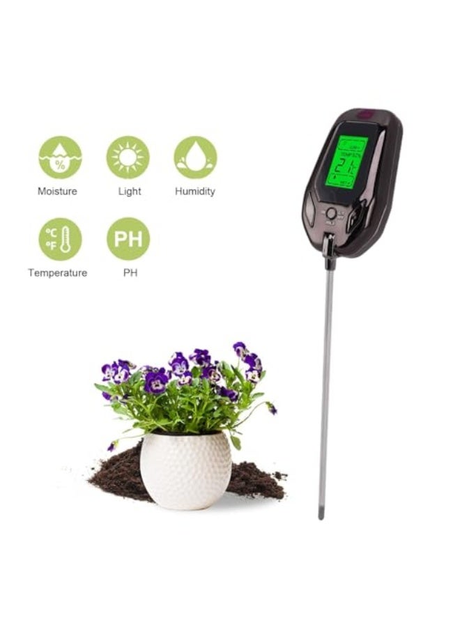 Generic Soil Test Meter, 5-in-1 Kit Soil Moisture Meter/Soil PH Meter/Soil Temperature/Environment Humidity/Sunlight Intensity LCD Display for Garden Lawn Plant  - Image 4
