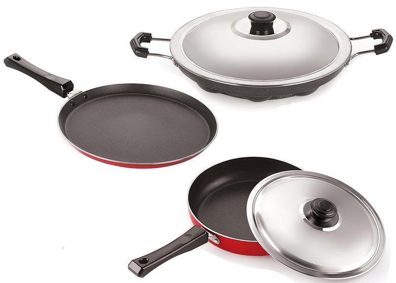 Nirlon Nirlon Special NonStick Cookware Dosa Tawa 275cm Roti Tawa 29cm Appam Patram with SS Lid 12 Pites for Your Kitchen  - Image 1