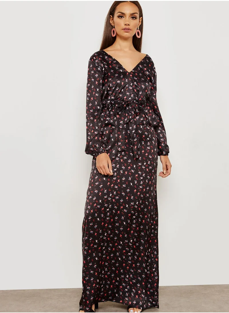 LOST INK Ditsy Print Tie Waist Maxi Dress