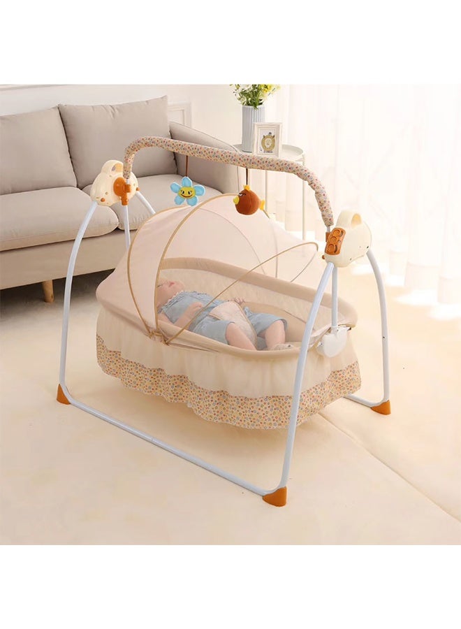 Portable Baby Bassinet, Rocking Cradle Adjustable 5 Auto-Swing with Remote Control, Toys & Music Box for Infants and Toddlers (Khaki) - Image 1