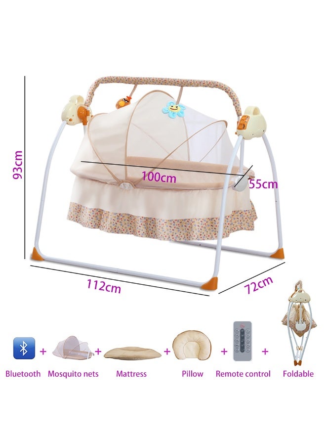 Portable Baby Bassinet, Rocking Cradle Adjustable 5 Auto-Swing with Remote Control, Toys & Music Box for Infants and Toddlers (Khaki) - Image 2